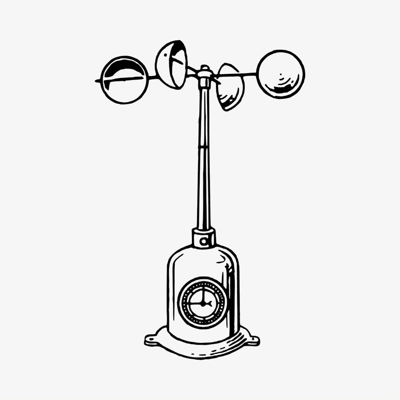Clipart anémomètre, vintage dessiné à la main