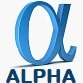 Blå 3D Alpha-logotyp